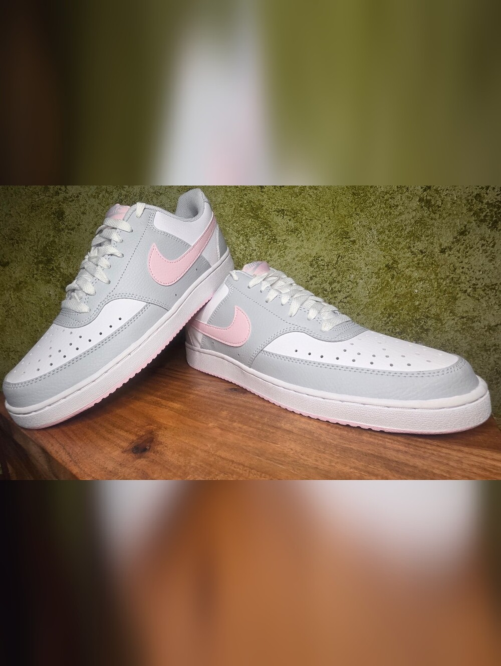 NWOB Nike White Grey & Pink Court Vision Low Wm's Sneakers   Sz 9.5 W Sz 7 M